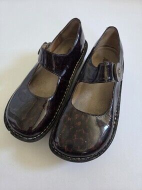 Alegria PALOMA Brown Animal Print Patent Leather Mary Jane Shoes 37 US 7 EUC